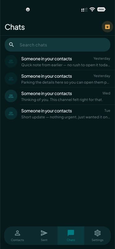 Chats tab showing Someone in your contacts labels instead of names or numbers